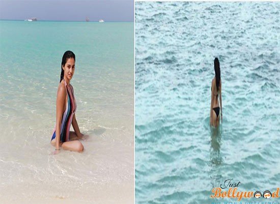 Disha Patani doing bikini yoga in water