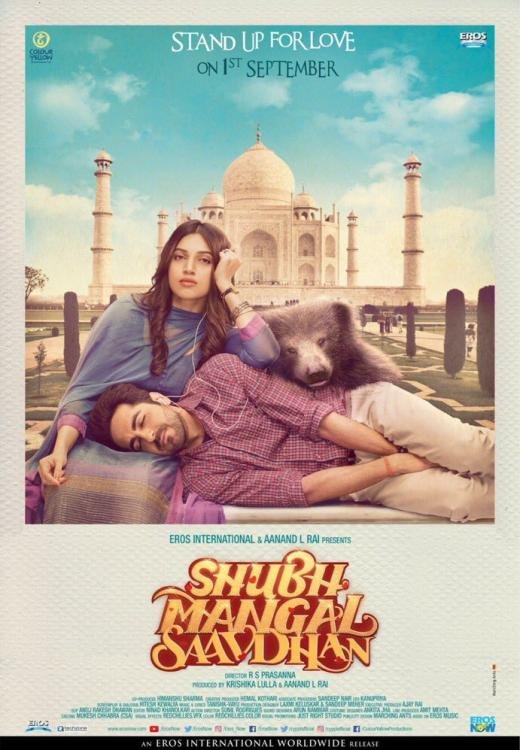 Ayushmann and Bhumi strike lazy poses in front of Taj Mahal in Shubh Mangal Saavdhaan poster