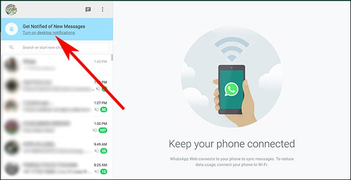 WhatsApp Enable desktop notifications