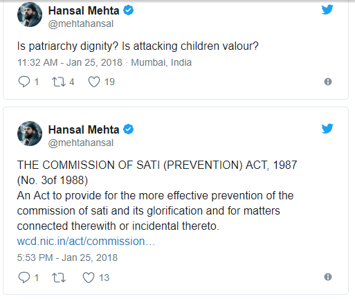 Hansal Mehta Tweet On Padmavat Movie