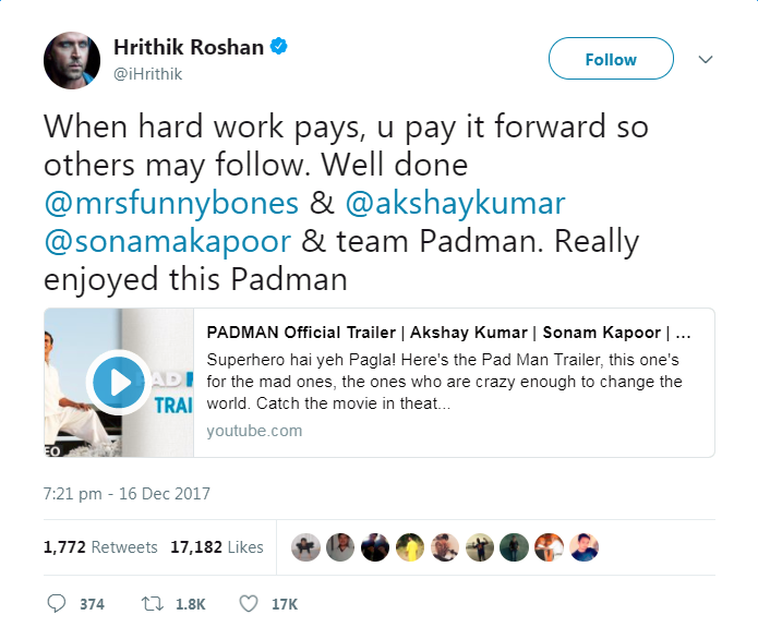 Hrithik Roshan Reachion On Twitter