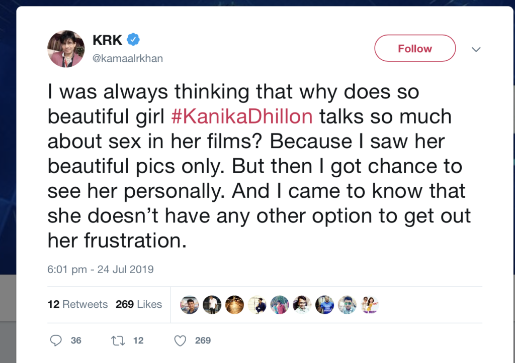 Twitter Post KRK & Kanika Dhillon 