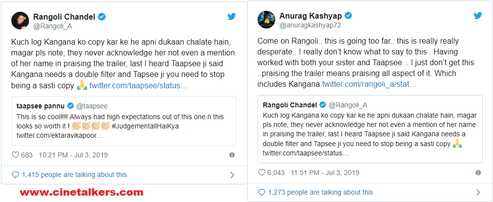 Taapsee Reply To Rangoli Chandel